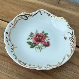 Vintage Porcelain Trinket Dish with Gold Detail